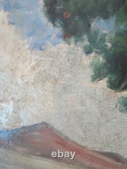 Tableau ancien peinture huile paysage fauve bord de mer pin parasol dlg Seyssaud