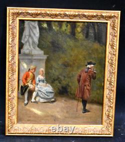 Tableau ancien scène galante parc animé XVIIIème signé Maurice Blum (1832-1909)