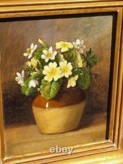 Tableau ancien signé. Bouquet de Fleurs. Peinture huile sur panneau de bois