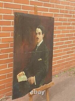 Tableau ancien signé Giodani. Portrait Marcel Proust. Peinture huile sur panneau