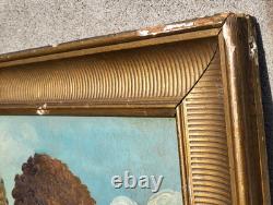 Tableau ancien signé. Paysage Marin. Peinture huile sur panneau de bois