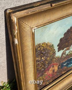 Tableau ancien signé. Paysage Marin. Peinture huile sur panneau de bois