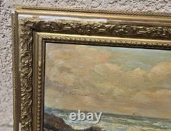 Tableau ancien signé. Paysage Marin. Peinture huile sur panneau de bois