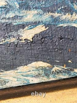 Tableau ancien signé. Paysage Marin. Peinture huile sur panneau de bois
