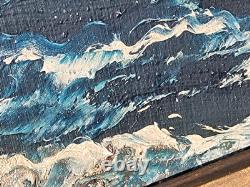 Tableau ancien signé. Paysage Marin. Peinture huile sur panneau de bois