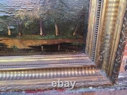 Tableau ancien signé. Paysage Sous Bois. Peinture huile sur panneau de bois