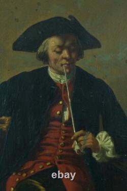 Tableau ancien st. Meissonier portrait homme lecteur livre fumeur taverne x 2