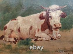 Tableau de Walter Biddlecombe 1856 -1938 peintre Anglais (Southampton) La VACHE