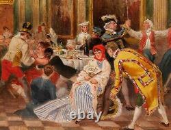 Tableau école espagnole scène banquet huile paysage ESPAGNE peintre art espagnol
