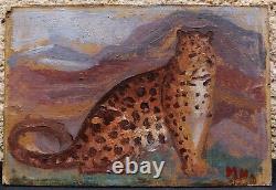 Tableau encadré art animalier espagnol Mateo HERNANDEZ léopard Art Déco 1930