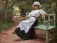 Tableau Encadr&eacute; Impressionniste Portrait Jeune Fille Femme Banc Jardin Art 1900