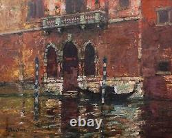 Tableau encadré paysage vue VENISE gondole canal peintre belge Alfred BASTIEN