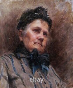 Tableau encadré portrait jeune femme brune robe rouge vieille dame double face