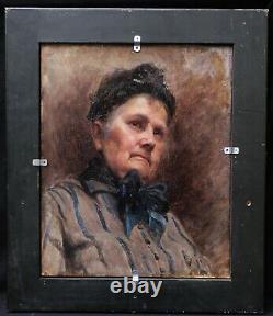 Tableau encadré portrait jeune femme brune robe rouge vieille dame double face
