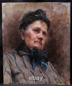 Tableau encadré portrait jeune femme brune robe rouge vieille dame double face