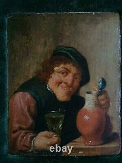 Tableau flamand du XVIIème siècle. Portrait d'un buveur