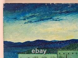 Tableau huile panneau bois paysage fantastique montagne palais Didier Richard