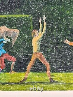 Tableau huile panneau bois paysage fantastique montagne palais Didier Richard