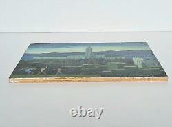 Tableau huile panneau bois paysage fantastique montagne palais Didier Richard