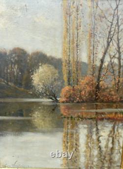 Tableau huile paysage bord de rivière signé Georges ANDRIQUE (1874-1964)