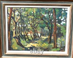 Tableau huile paysage sous bois coloriste école Française XXème
