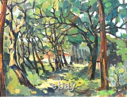 Tableau huile paysage sous bois coloriste école Française XXème