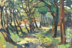 Tableau huile paysage sous bois coloriste école Française XXème