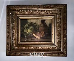 Tableau huile sur bois Nature Morte Au Choux Signature NK XIXè
