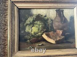 Tableau huile sur bois Nature Morte Au Choux Signature NK XIXè