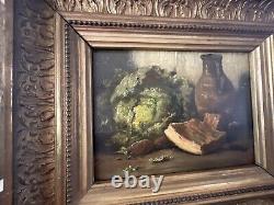Tableau huile sur bois Nature Morte Au Choux Signature NK XIXè