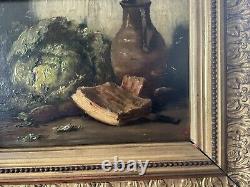 Tableau huile sur bois Nature Morte Au Choux Signature NK XIXè