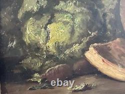 Tableau huile sur bois Nature Morte Au Choux Signature NK XIXè