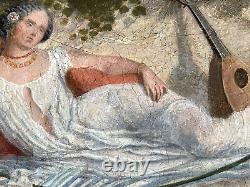 Tableau huile sur bois ecole Francaise fin XIXeme, anonyme, femme au narguilé