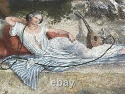 Tableau huile sur bois ecole Francaise fin XIXeme, anonyme, femme au narguilé