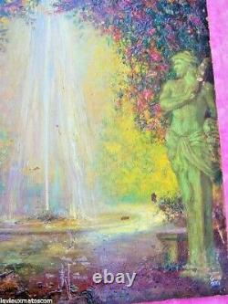 Tableau huile sur bois jardin et cascade signée de Albert Lorieux 19ème