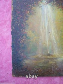 Tableau huile sur bois jardin et cascade signée de Albert Lorieux 19ème