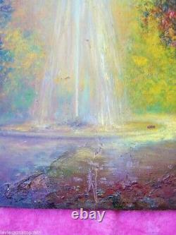 Tableau huile sur bois jardin et cascade signée de Albert Lorieux 19ème