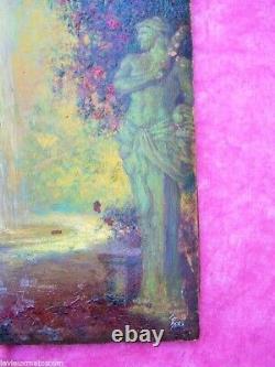 Tableau huile sur bois jardin et cascade signée de Albert Lorieux 19ème