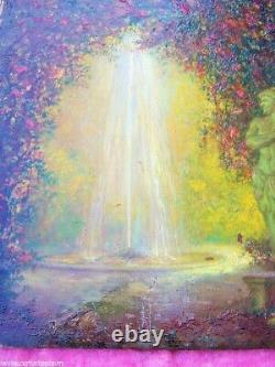Tableau huile sur bois jardin et cascade signée de Albert Lorieux 19ème