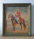Tableau Huile Sur Bois Orientaliste Chevalier Arabe