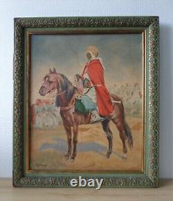 Tableau huile sur bois orientaliste Chevalier Arabe