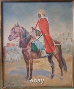 Tableau huile sur bois orientaliste Chevalier Arabe