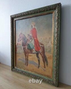 Tableau huile sur bois orientaliste Chevalier Arabe