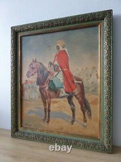 Tableau huile sur bois orientaliste Chevalier Arabe