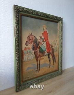 Tableau huile sur bois orientaliste Chevalier Arabe