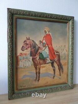 Tableau huile sur bois orientaliste Chevalier Arabe