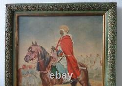 Tableau huile sur bois orientaliste Chevalier Arabe