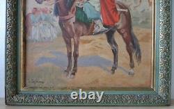 Tableau huile sur bois orientaliste Chevalier Arabe
