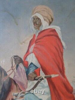 Tableau huile sur bois orientaliste Chevalier Arabe