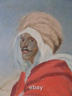 Tableau huile sur bois orientaliste Chevalier Arabe